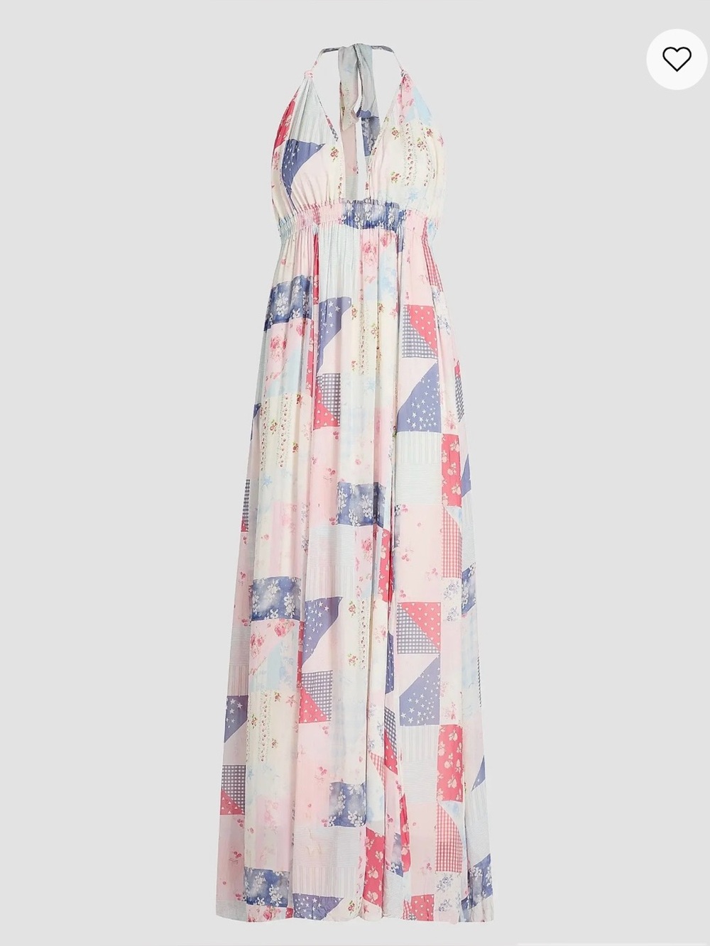 LoveShackFancy Patchwork Halter Maxi Dress in Pastel Pink, Blue & White. USED.